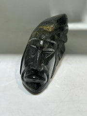 Labradorite Tribal Chief Sculpture – Unique Feather Headdress Crystal Art | Artisan Gemstone Decor