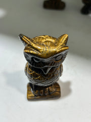 Tiger’s Eye Agate Owl Figurine – Artisan Crystal Sculpture | Unique Gemstone Wisdom Decor