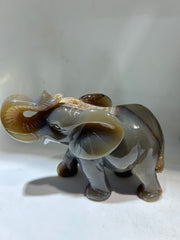 Brown Agate Standing Elephant Figurine – Unique Crystal Animal Sculpture