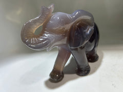 Agate Elephant Figurine with Geode Accent – Unique Crystal Animal Sculpture