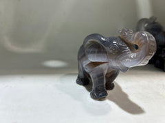 Agate Elephant Figurine with Crystal Geode Detail – Natural Gemstone Animal Sculpture