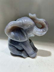 Geode Agate Elephant Figurine – Hand-Carved Crystal Sculpture with Natural Druzy Pocket