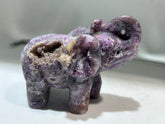 Amethyst Elephant Figurine with Natural Geode Cavity – Hand-Carved Raw Crystal Animal Sculpture