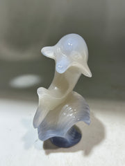 Blue Agate Dolphin Figurine – Unique Crystal Ocean Animal Sculpture