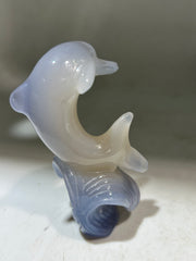 Blue Agate Dolphin Figurine – Unique Crystal Ocean Animal Sculpture