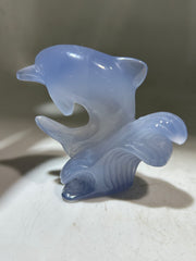 Blue Agate Dolphin Figurine – Unique Crystal Ocean Wave Sculpture