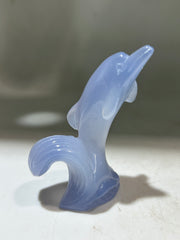 Blue Agate Dolphin Figurine – Minimalist Crystal Ocean Animal Sculpture