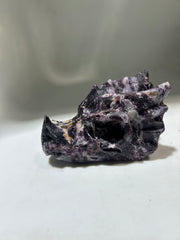 Curious Constellation Sphalerite Dragon Head – Unique Hand-Carved Purple & White Mineral Sculpture