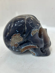Mystery Mix Constellation Agate Skull – Hand-Carved Blue Crystal Skull for Tarot, Intuition & Cosmic Mystique