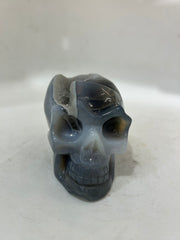 Mystery Mix Constellation Agate Skull with Druzy Geode – Hand-Carved Cosmic Crystal for Intuition & Tarot