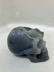Mystery Mix Constellation Agate Skull with Druzy Geode – Hand-Carved Cosmic Crystal for Intuition & Tarot