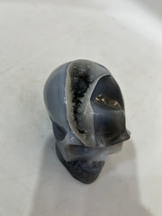 Mystery Mix Constellation Agate Skull with Druzy Geode – Hand-Carved Cosmic Crystal for Intuition & Tarot