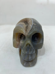 Mystery Mix Constellation Agate Skull with Druzy Crown – Celestial Crystal for Tarot & Intuitive Wisdom