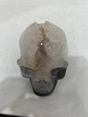 Mystery Mix Constellation Agate Skull with Natural Geode Crown – Hand-Carved Celestial Crystal for Tarot & Intuitive Energy
