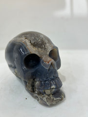 Mystery Mix Constellation Agate Skull with Natural Druzy Crown – Hand-Carved Celestial Crystal for Tarot, Meditation & Intuitive Wisdom