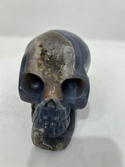 Mystery Mix Constellation Agate Skull with Natural Druzy Crown – Hand-Carved Celestial Crystal for Tarot, Meditation & Intuitive Wisdom