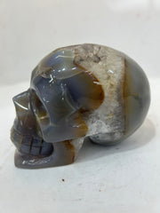 Mystery Mix Constellation Agate Skull with Druzy Crown – Hand-Carved Celestial Crystal for Tarot, Intuition & Cosmic Energy