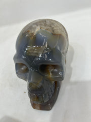 Mystery Mix Constellation Agate Skull with Druzy Crown – Hand-Carved Celestial Crystal for Tarot, Intuition & Cosmic Energy