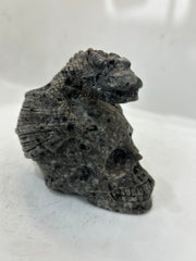 Handcrafted Flame Stone Skull with Dragon Sculpture - Unique Gothic Artwork