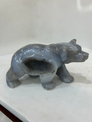 Natural Agate Bear Figurine with Geode Detail - Unique Stone Sculpture