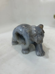 Natural Agate Bear Figurine with Geode Detail - Unique Stone Sculpture