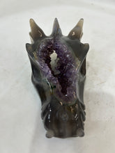 Handcrafted Agate Dragon Head Sculpture  Open Crystal Geode