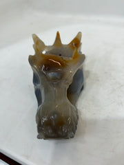Handcrafted Agate Dragon Head Sculpture Open Crystal Geode
