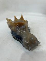 Handcrafted Agate Dragon Head Sculpture Open Crystal Geode