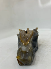 Handcrafted Agate Dragon Head Sculpture with Crystal Geode