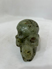 Natural Prehnite Skull Carving - Handcrafted Gemstone Crystal Decor