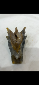 Handcrafted Agate Dragon Head Sculpture with Crystal Geode