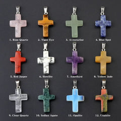 Natural Stone Cross Pendant Necklace – 12 Unique Gemstone Colors