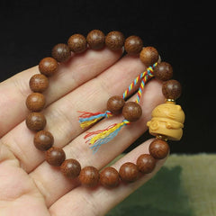 Jinxing Sandalwood Yuanbao Meow Bracelet – Handmade Lucky Cat Bead