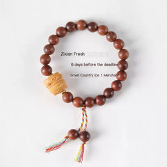 Jinxing Sandalwood Yuanbao Meow Bracelet – Handmade Lucky Cat Bead