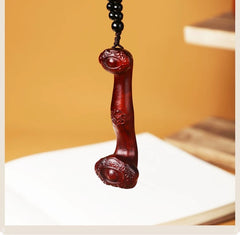 Handcrafted Sandalwood Ruyi Scepter Pendant with Beaded Chain