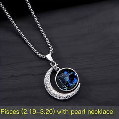 Luminous 12 Constellation Crescent Moon Necklace – Zodiac Glow Pendant