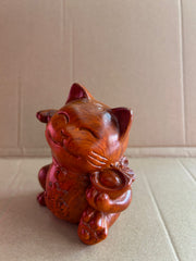 Lucky Wooden Maneki Neko Cat Figurine – Handcrafted Fortune Cat for Prosperity & Good Luck