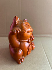 Lucky Wooden Maneki Neko Cat Figurine – Handcrafted Fortune Cat for Prosperity & Good Luck