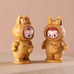 Labubu-Inspired Cute Animal Costume Wooden Figurine – Handcrafted Collectible Doll