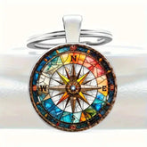 Vintage Compass Rose Alloy Keychain – Colorful Nautical Pendant