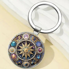 Celestial Zodiac Alloy Keychain – Vintage Astrological Star Map Pendant