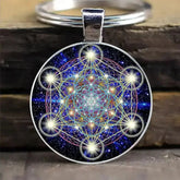Mystical Sacred Geometry Alloy Keychain – Cosmic Mandala Design