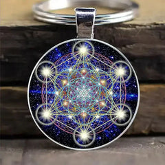 Mystical Sacred Geometry Alloy Keychain – Cosmic Mandala Design