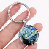 Van Gogh Starry Night Alloy Keychain – Artistic Round Pendant