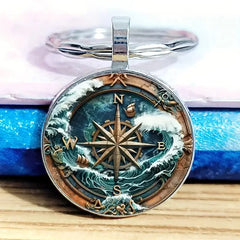 Nautical Compass Alloy Keychain – Vintage Ocean Adventure Pendant
