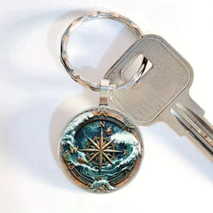 Nautical Compass Alloy Keychain – Vintage Ocean Adventure Pendant