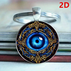 Mystic Blue Eye Alloy Keychain – Intricate Mandala Design