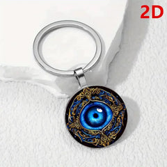 Mystic Blue Eye Alloy Keychain – Intricate Mandala Design