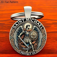 Saint Michael Alloy Keychain – "Protect Us" Guardian Angel Design