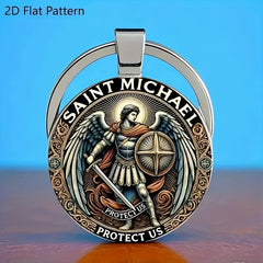 Saint Michael Alloy Keychain – "Protect Us" Guardian Angel Design